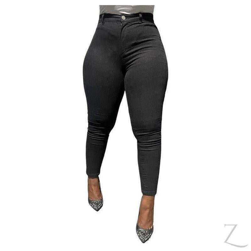 Buy-Ladies Extra High Waist Super Strong Slightly Skinny Stretchy Denim Jegging | Full Length | "Holi" - B Grade-Black-28-Regular-Online-in South Africa-on Zalemart
