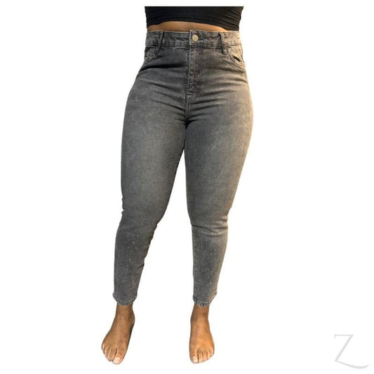 Buy-Ladies Extra High Waist Super Strong Slightly Stretchy Skinny Denim Jeans | Embellished | "Jane"-Grey-26-Online-in South Africa-on Zalemart