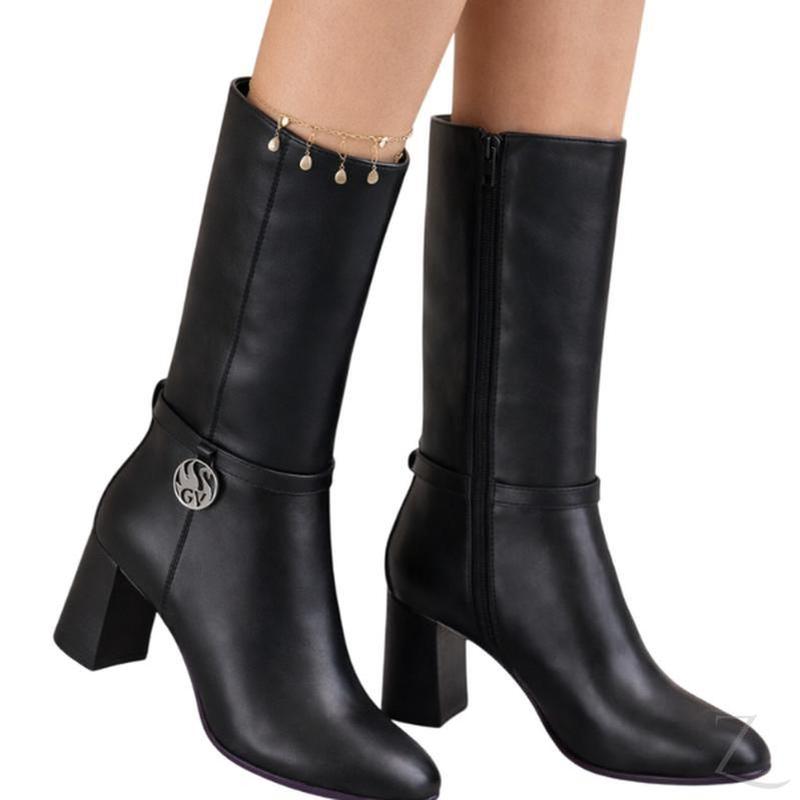 Ladies Faux Leather Block Heel Boots | High Calf | 