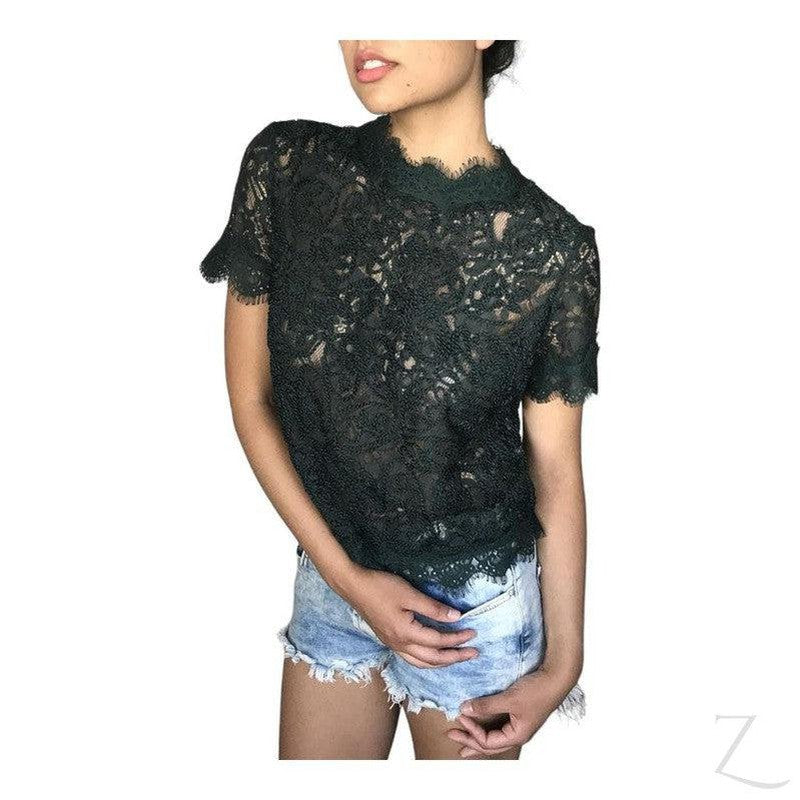 Buy-Ladies High Neck Lace Top | Short Sleeve | "Zia"-Online-in South Africa-on Zalemart