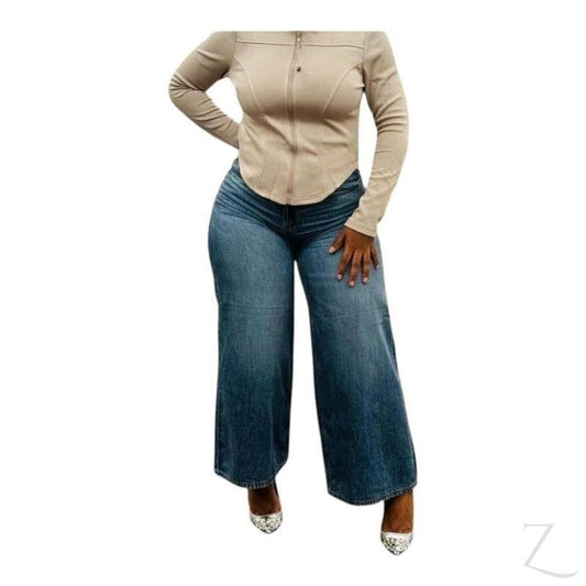Buy-Ladies High Rise Strong Wide Leg Denim Jeans | Plain | "Futhi" - A Grade-Online-in South Africa-on Zalemart