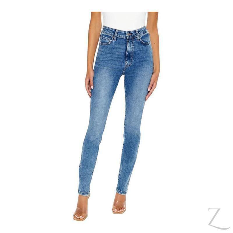 Buy-Ladies High Rise Super Stretchy Super Skinny Strong Denim Jeans | Plain | "Fele" - B Grade-Mid Blue-30-Online-in South Africa-on Zalemart