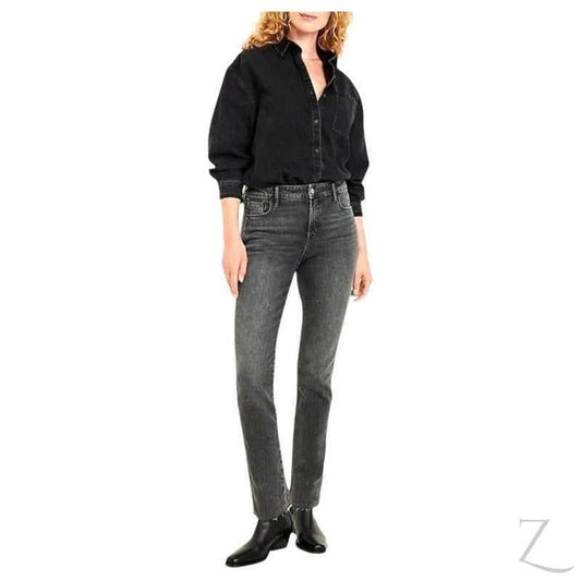 Buy-Ladies High Rise Super Strong Slightly Stretchy Slim Fit Denim Jeans With Cropped Hem | Plain | "Samina" - B Grade-Online-in South Africa-on Zalemart