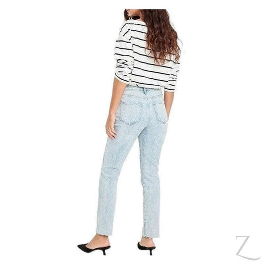 Buy-Ladies High Rise Super Strong Slightly Stretchy Slim Fit Denim Jeans With Cropped Hem | Ripped | "Samina" - B Grade-Online-in South Africa-on Zalemart