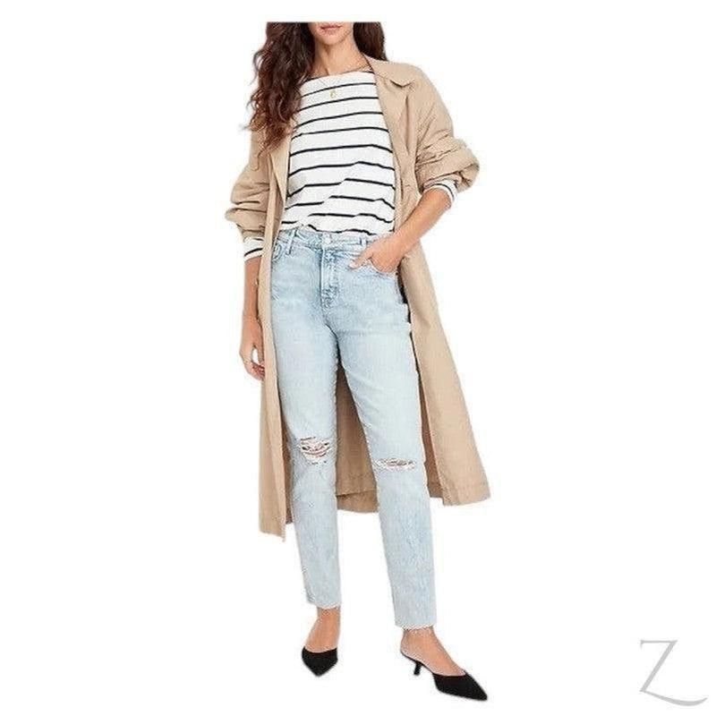 Buy-Ladies High Rise Super Strong Slightly Stretchy Slim Fit Denim Jeans With Cropped Hem | Ripped | "Samina" - B Grade-Online-in South Africa-on Zalemart