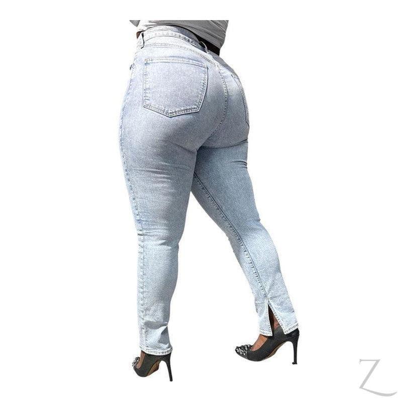 Buy-Ladies High Rise Super Strong Stretchy Vintage Slim Denim Jeans | Slit Hem | "Bobo" - B Grade-Online-in South Africa-on Zalemart