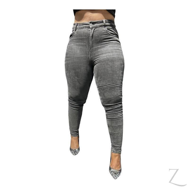 Buy-Ladies High Rise Super Strong Super Skinny Slightly Stretchy Denim Jeans | Plain | "Rio" - B Grade-Charcoal Black-28-Online-in South Africa-on Zalemart