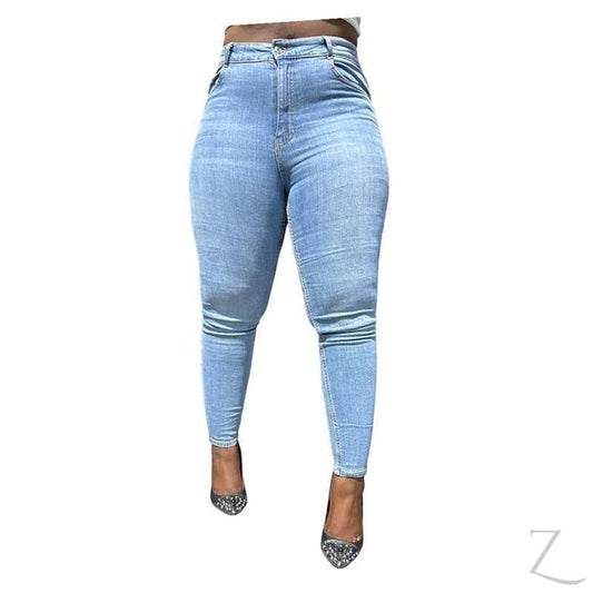 Buy-Ladies High Rise Super Strong Super Skinny Slightly Stretchy Denim Jeans | Plain | "Rio" - B Grade-Light Blue-28-Online-in South Africa-on Zalemart