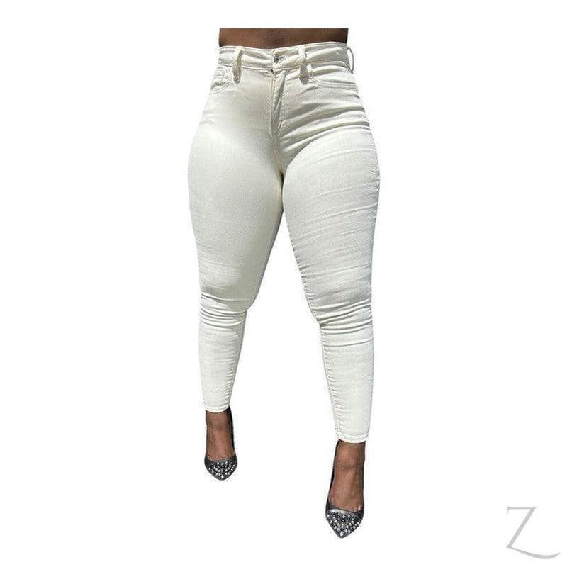 Buy-Ladies High Rise Super Strong Super Skinny Stretchy Denim Jeans | Plain | "Futhi" - B Grade-Cream White-26-Online-in South Africa-on Zalemart