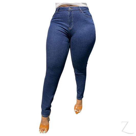 Buy-Ladies High Waist Slightly Stretchy Strong Regular Fit Denim Jeans | Long | "Mina"-Navy Blue-30-Online-in South Africa-on Zalemart
