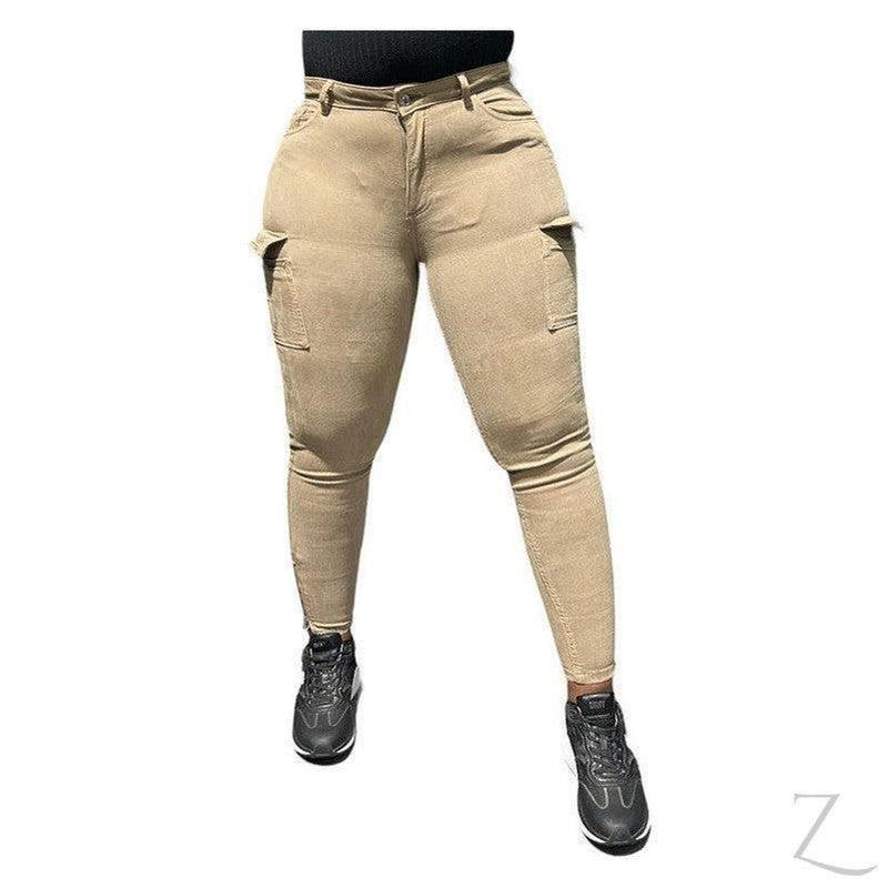 Buy-Ladies High Waist Super Skinny Strong Stretchy Cargo Pants | Zip Detail | "Oola" - B Grade-Brown-28-Online-in South Africa-on Zalemart
