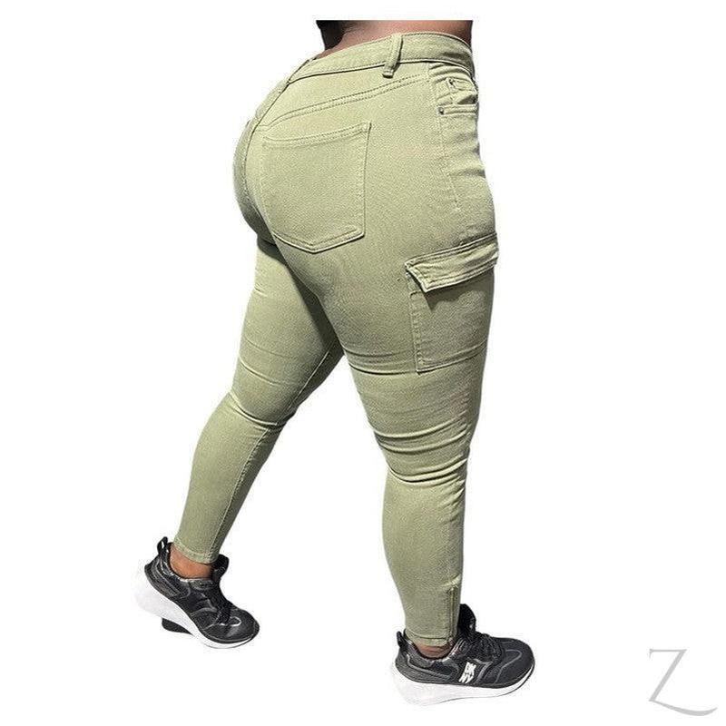 Buy-Ladies High Waist Super Skinny Strong Stretchy Cargo Pants | Zip Detail | "Oola" - B Grade-Online-in South Africa-on Zalemart