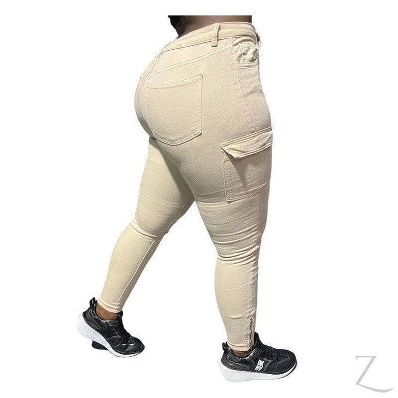 Buy-Ladies High Waist Super Skinny Strong Stretchy Cargo Pants | Zip Detail | "Oola" - B Grade-Online-in South Africa-on Zalemart