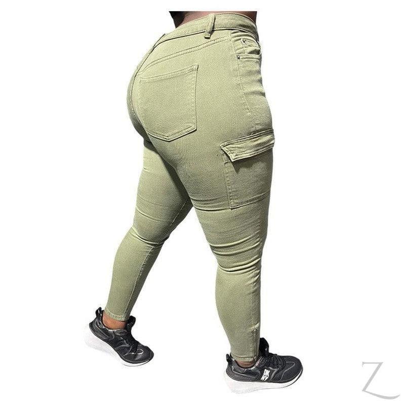 Buy-Ladies High Waist Super Skinny Strong Stretchy Cargo Pants | Zip Detail | "Oola" - B Grade-Online-in South Africa-on Zalemart
