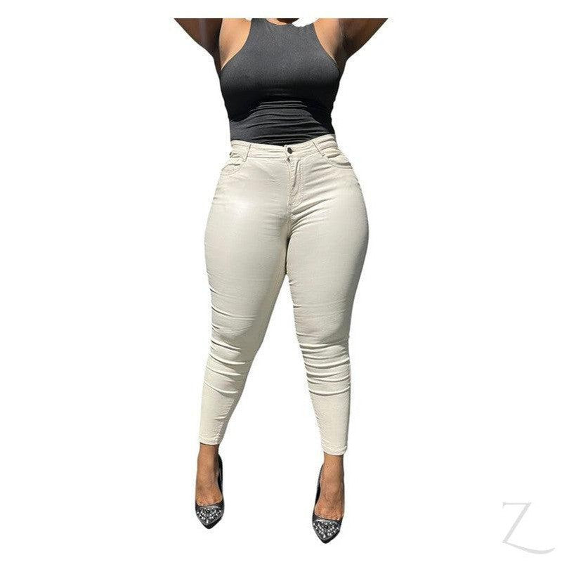 Buy-Ladies High Waist Super Skinny Super Stretchy Strong Denim Jeans | Plain | "Limu"-Cream-M (34/36)-Online-in South Africa-on Zalemart