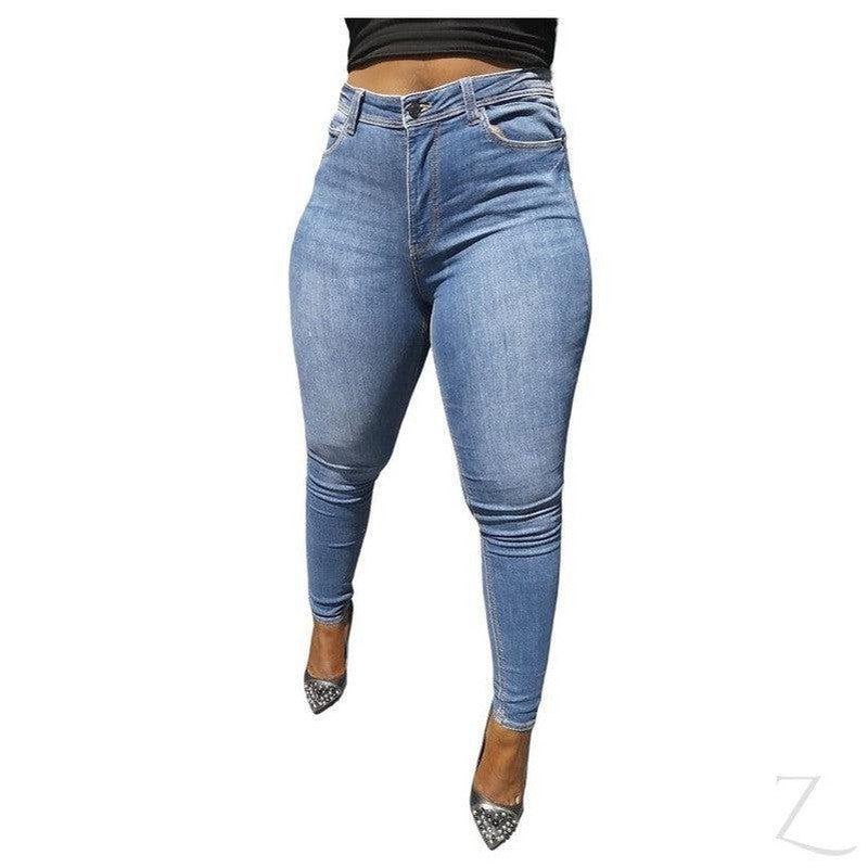 Buy-Ladies High Waist Super Skinny Super Strong Stretchy Denim Jeans | Plain | "Ibhuku"-Blue-28-Online-in South Africa-on Zalemart