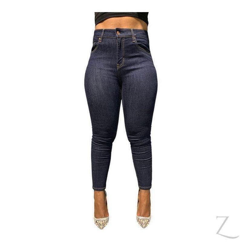 Buy-Ladies High Waist Super Strong Stretchy Skinny Denim Jeans | Plain | "Roo" - B Grade-Navy Blue-24-Regular-Online-in South Africa-on Zalemart