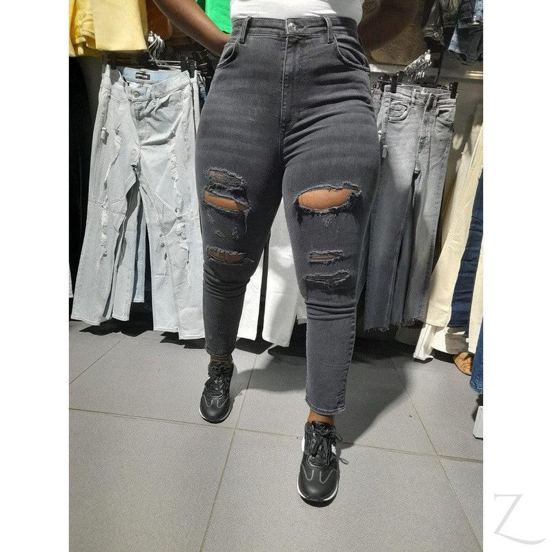 Buy-Ladies High Waist Super Strong Super Skinny Slightly Stretchy Denim Jeans | Ripped | "Kuni"-Online-in South Africa-on Zalemart