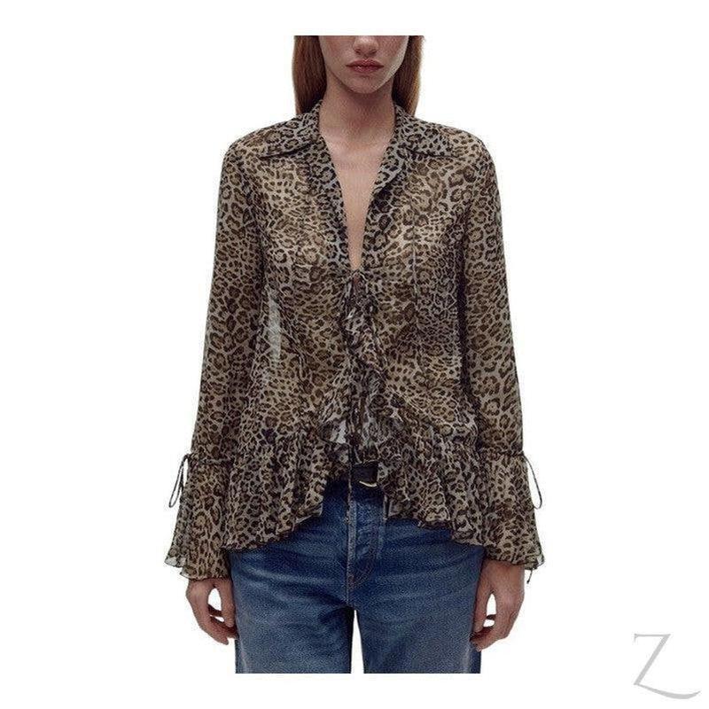 Buy-Ladies Sheer Blouse with Raffles | Leopard Print | "Zia" - B Grade-Online-in South Africa-on Zalemart