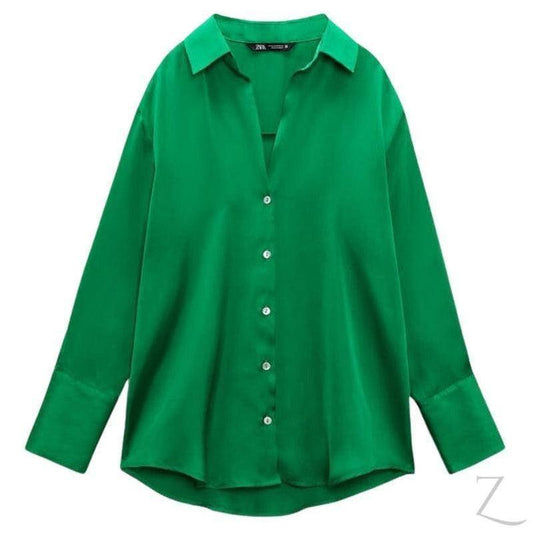Buy-Ladies Silky Satin Shirt | Plain | "Zia" - B Grade-Green-XS-Online-in South Africa-on Zalemart