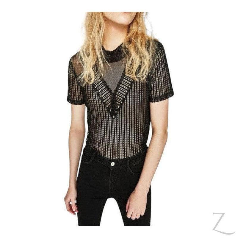 Buy-Ladies Studded Lace T-Shirt | Short Sleeve | "Zia" - B Grade-Online-in South Africa-on Zalemart
