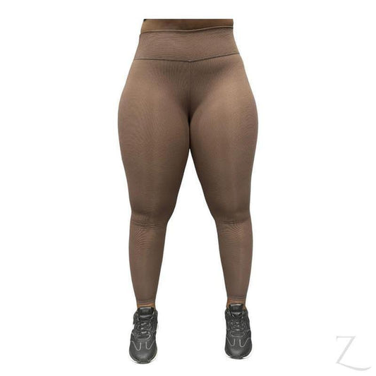 Buy-Ladies Super Stretchy Strong Leggings | Ribbed | "Zinga" - A Grade-Brown-XS-Online-in South Africa-on Zalemart