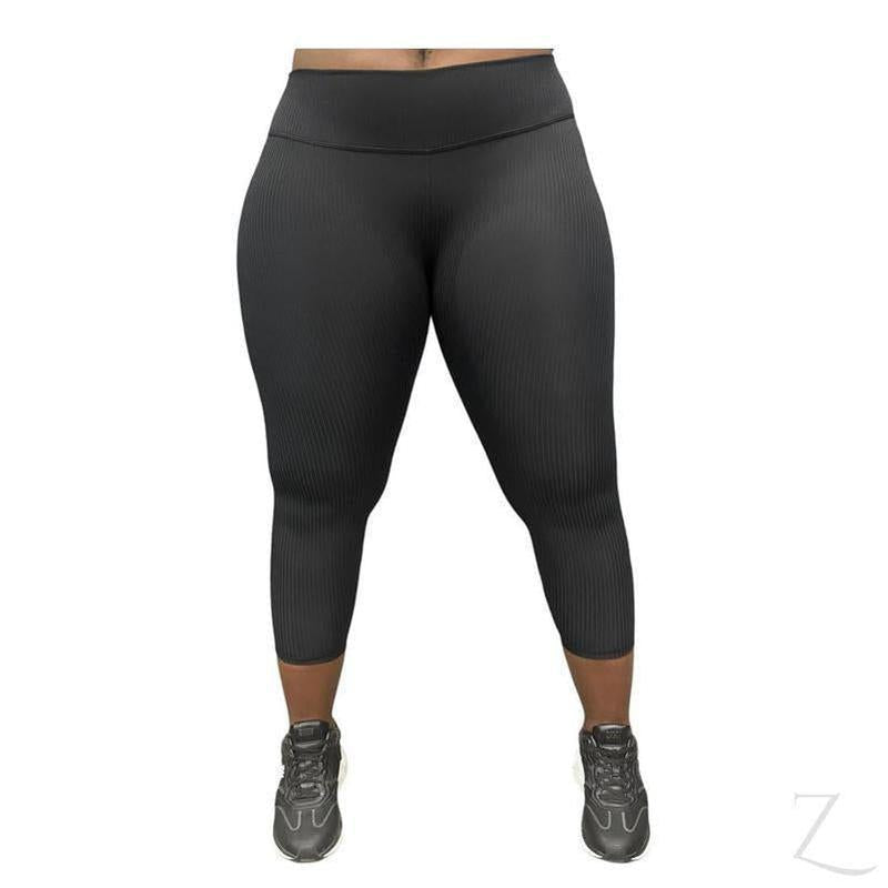 Buy-Ladies Super Stretchy Strong Low Rise Capri Leggings | Ribbed | "Zinga" - A Grade-Black-XS-Online-in South Africa-on Zalemart