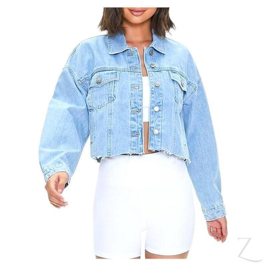 Buy-Ladies Super Strong Cropped Denim Jacket | Plain | "Fele"-Light Blue-S-Online-in South Africa-on Zalemart