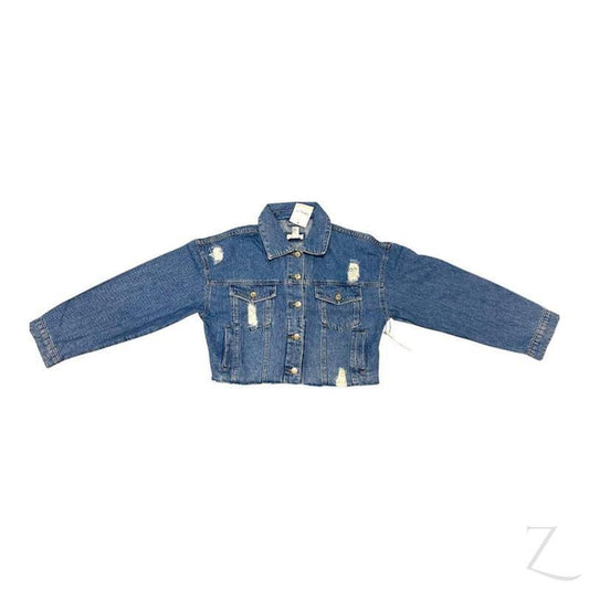 Buy-Ladies Super Strong Cropped Denim Jacket | Ripped | "Fele"-Online-in South Africa-on Zalemart