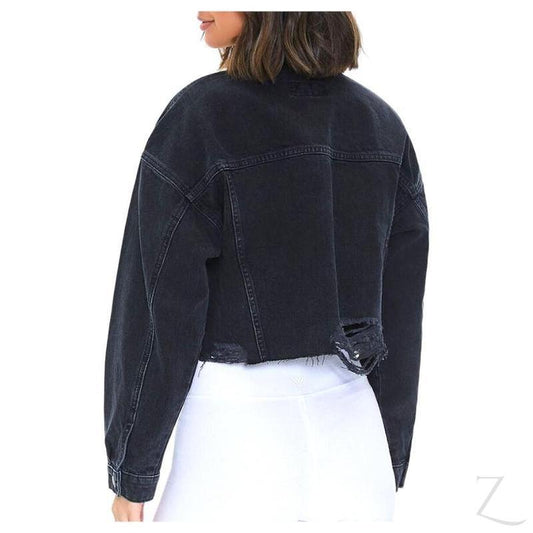 Buy-Ladies Super Strong Cropped Denim Jacket | Ripped | "Fele"-Online-in South Africa-on Zalemart