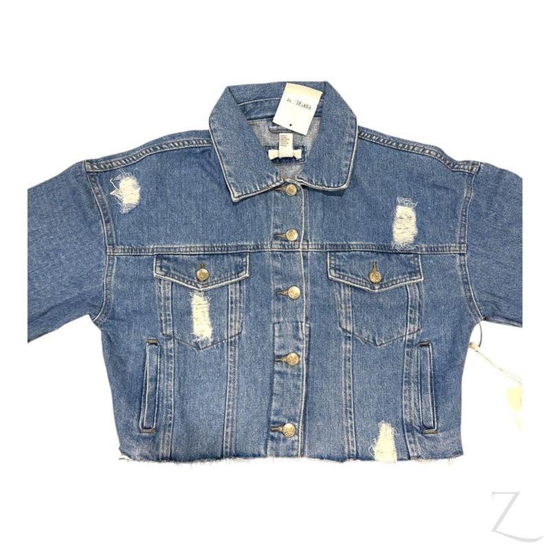 Buy-Ladies Super Strong Cropped Denim Jacket | Ripped | "Fele"-Online-in South Africa-on Zalemart