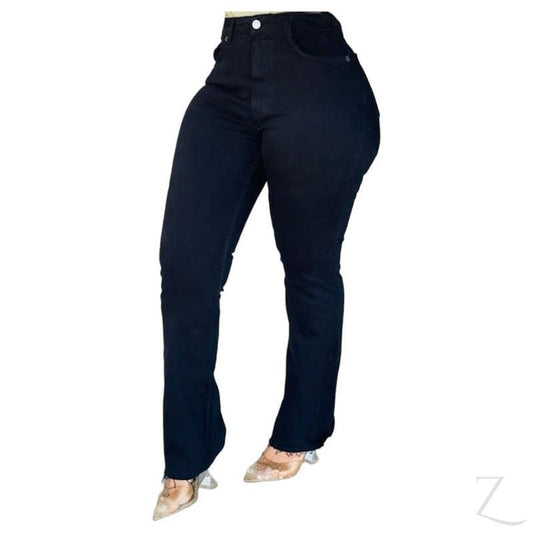 Buy-Ladies Super Strong Slightly Stretchy Flared Denim Jeans | Cropped | "Zia"-Black-24-Online-in South Africa-on Zalemart