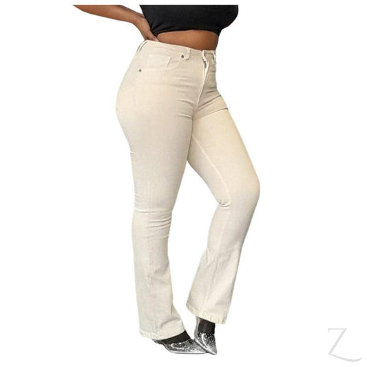 Buy-Ladies Super Strong Stretchy Flared Denim Jeans | Plain | "Zia"-Cream-26-Online-in South Africa-on Zalemart