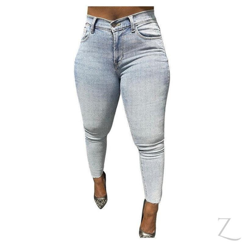 Buy-Ladies Super Strong Stretchy Skinny Plain Denim Jeans | Slit Cropped Hem | "Barbie" - B Grade-Light Blue-28-Online-in South Africa-on Zalemart