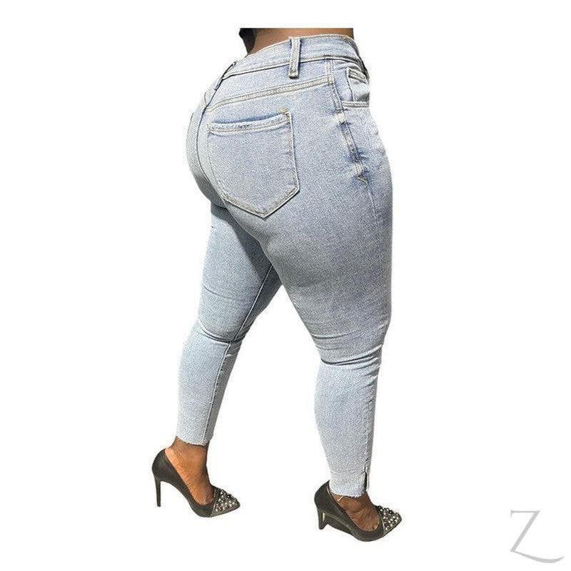 Buy-Ladies Super Strong Stretchy Skinny Plain Denim Jeans | Slit Cropped Hem | "Barbie" - B Grade-Online-in South Africa-on Zalemart