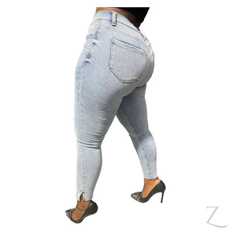 Buy-Ladies Super Strong Stretchy Skinny Plain Denim Jeans | Slit Cropped Hem | "Barbie" - B Grade-Online-in South Africa-on Zalemart