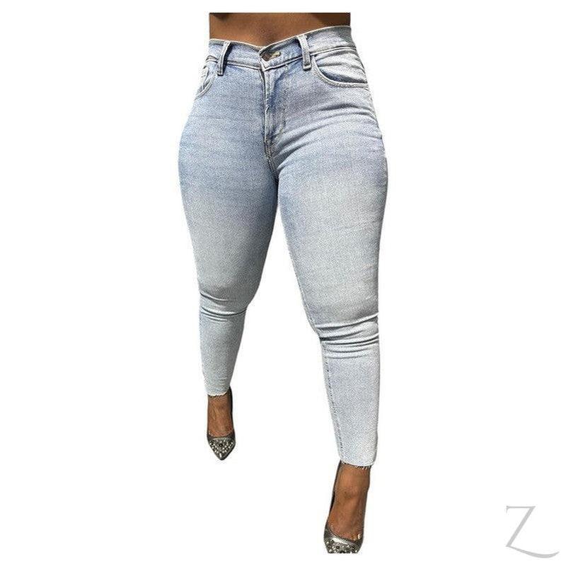 Buy-Ladies Super Strong Stretchy Skinny Plain Denim Jeans | Slit Cropped Hem | "Barbie" - B Grade-Online-in South Africa-on Zalemart