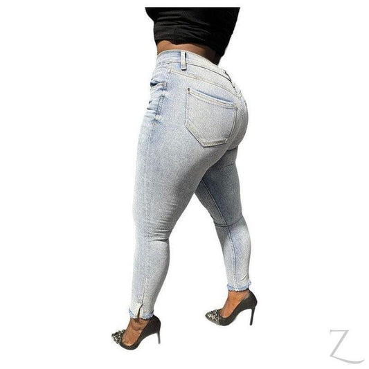 Buy-Ladies Super Strong Stretchy Skinny Plain Denim Jeans | Slit Frayed Hem | "Barbie" - B Grade-Online-in South Africa-on Zalemart