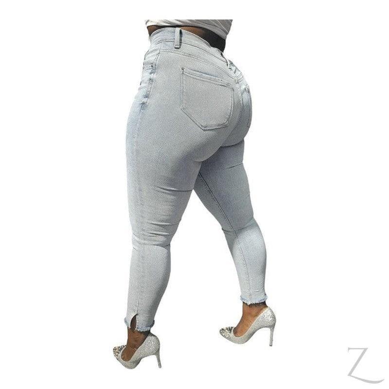 Buy-Ladies Super Strong Stretchy Skinny Plain Denim Jeans | Slit Frayed Hem | "Barbie" - B Grade-Online-in South Africa-on Zalemart