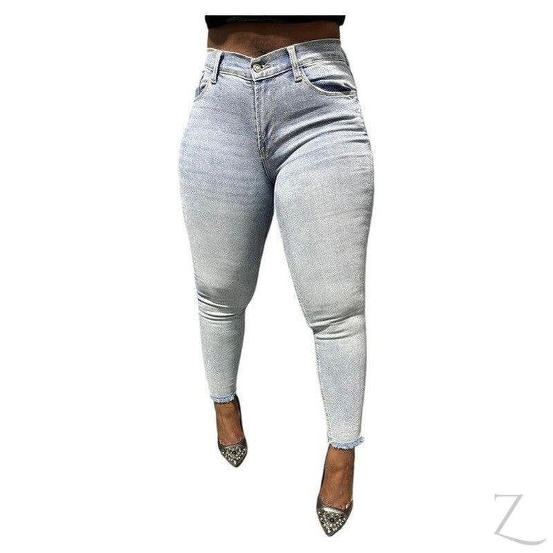 Buy-Ladies Super Strong Stretchy Skinny Plain Denim Jeans | Slit Frayed Hem | "Barbie" - B Grade-Online-in South Africa-on Zalemart