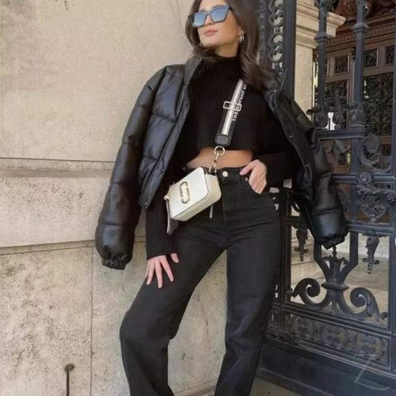 Buy-Ladies ZARA Replica Faux Leather Short Puffer Jacket | Buttons + Zipper | "Thingo"-Online-in South Africa-on Zalemart
