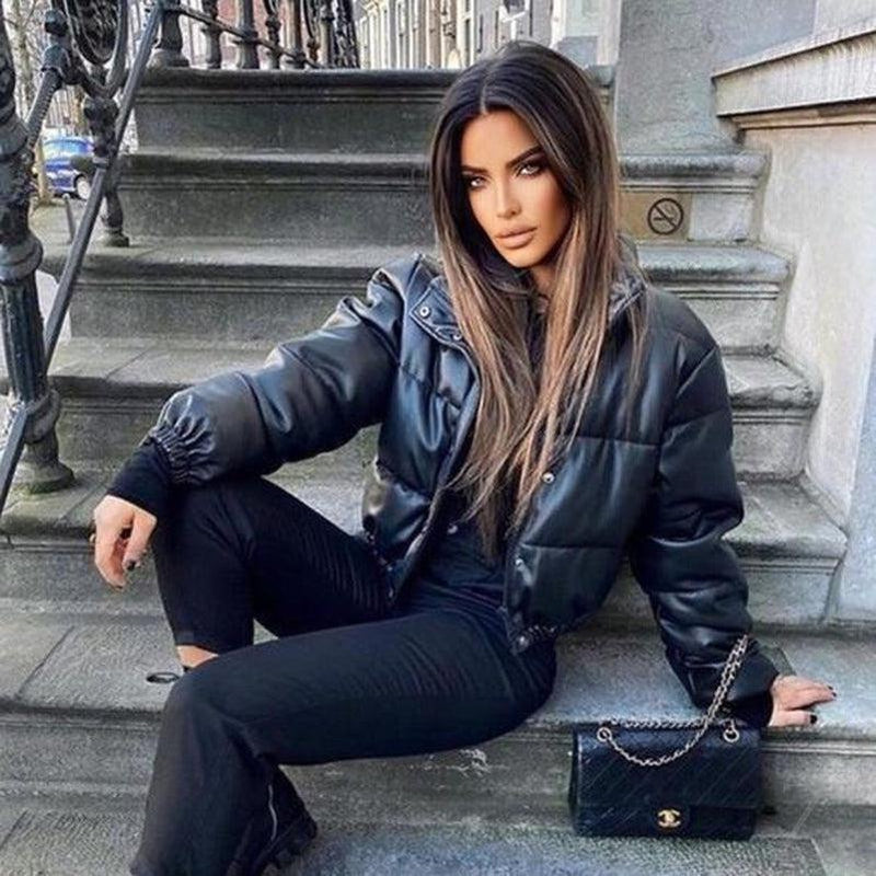 Buy-Ladies ZARA Replica Faux Leather Short Puffer Jacket | Buttons + Zipper | "Thingo"-Online-in South Africa-on Zalemart