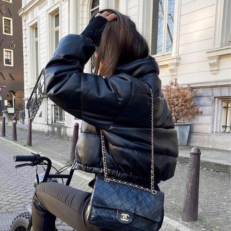 Buy-Ladies ZARA Replica Faux Leather Short Puffer Jacket | Buttons + Zipper | "Thingo"-Online-in South Africa-on Zalemart