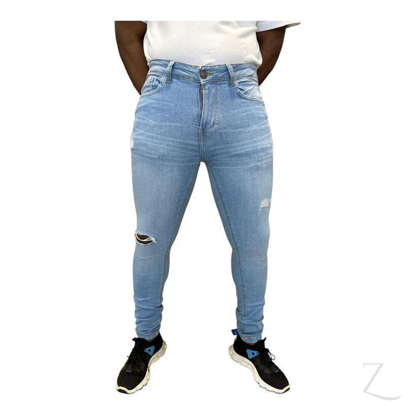 Buy-Men's Super Skinny Strong Stretchy Denim Jeans | Ripped | "Wow" - B Grade-Light Blue-28-Regular-Online-in South Africa-on Zalemart