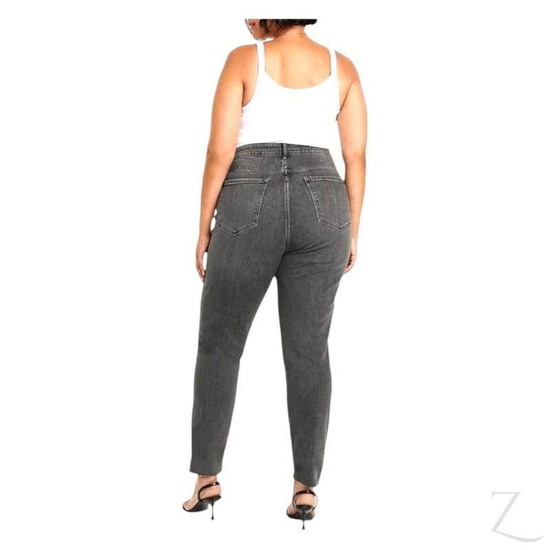 Ladies High Rise Super Strong Slightly Stretchy Slim Fit Denim Jeans With Cropped Hem | Plain | "Samina" - A Grade