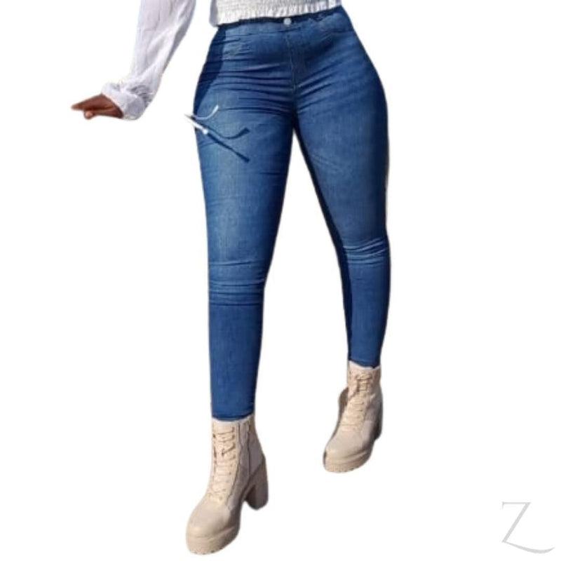 Buy-Ladies High Rise Super Skinny Super Stretchy Extra Soft Denim Jeggings | Plain | "Ibhuku"-Blue-32-Online-in South Africa-on Zalemart