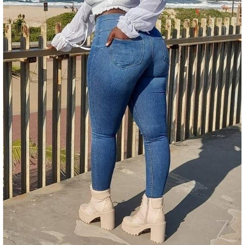 Buy-Ladies High Rise Super Skinny Super Stretchy Extra Soft Denim Jeggings | Plain | "Ibhuku"-Online-in South Africa-on Zalemart