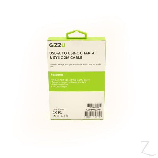 GIZZU USB2.0 A to USB-C 2m Cable - Black