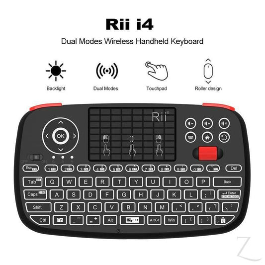 Rii Wireless QWERTY Backlit Gamepad Touchpad | Keyboard | Bumpers | Scroll Wheel - Black