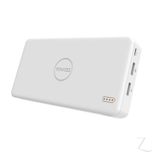 Romoss Pulse 20 20000mAh Input: Micro USB 5V 2.1A|Output: 1 x USB 5V 2.1A|1 x USB 5V 1A Power Bank - White